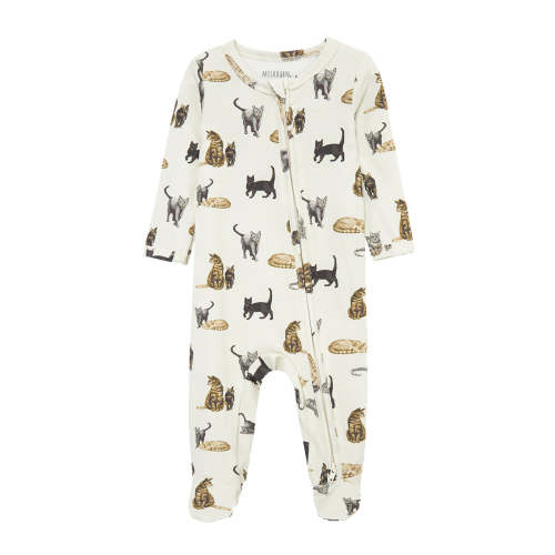 Cat Cotton Stretch Zipper Footed Romper
