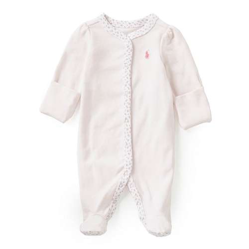 Ralph Lauren Baby Girls Floral-Trim Footie Coverall