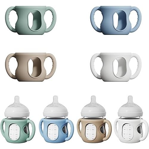 4 Pack Silicone Sleeves for Avent Natural Glass Bottles, Anti Breakage Bottle Protector with Handle, Compatible Philips Avent Glass Natural Bottle 4 oz, Not for Infant Use