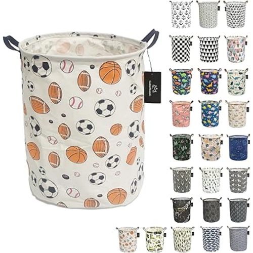 Collapsible Laundry Basket - GodenMoninG 62.8L Large Sized Round Waterproof Storage Bin with Handles,Home Decor,Toy Organizer,Children Nursery Hamper. (Ball family)