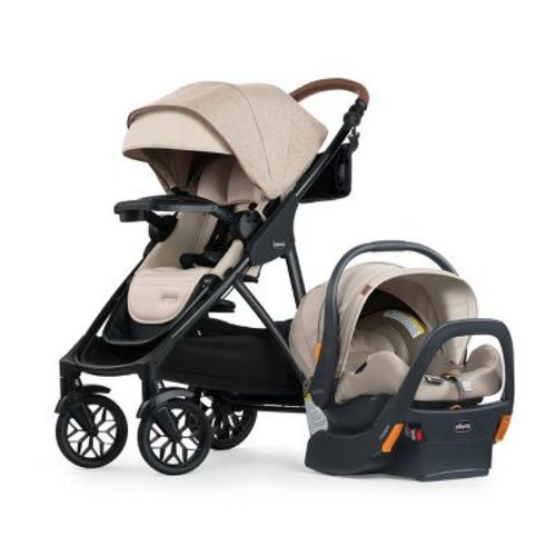 Chicco Corso Primo ClearTex Modular Travel System - Hazelnut: Metal Frame, 58lb, 21.8in Depth, 4lb Min Carseat Weight