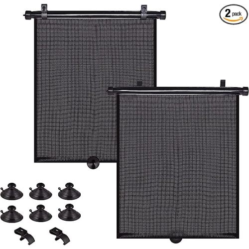 Car Sun Shade Side Window for Baby, 2 Pack Retractable Car Roller Shades for Side Window Blocks Harmful Sun Glare and Heat(16''x18'') - Standard