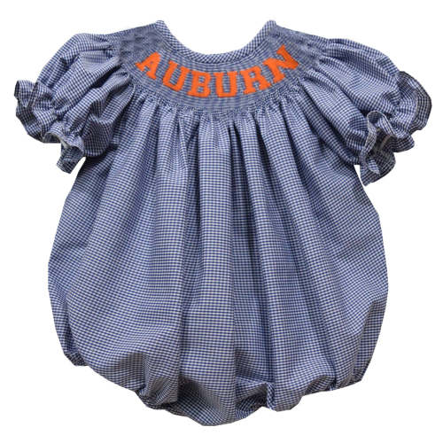 Auburn Smocked Navy Gingham Short Sleeve Girls Bubble