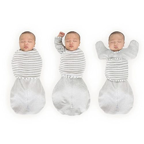SwaddleDesigns 6-way Omni Swaddle Sack for Newborn with Wrap & Arms Up Sleeves & Mitten Cuffs, Easy Swaddle Transition, Better Sleep for Baby Boys & Girls, Heathered Stripes, Small, 0-3 Months