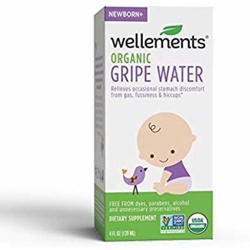 Wellements Organic Gripe Water, 4 Fl Oz, Eases Baby's Stomach Discomfort and Gas, Free From Dyes, Parabens, Preservatives