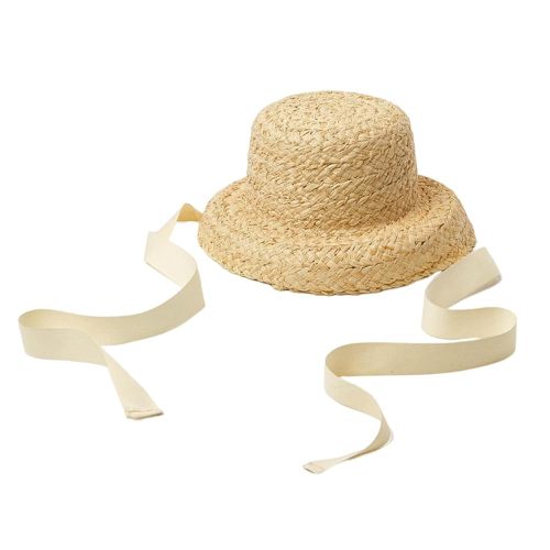 Girls Straw Hat - Sun Protective Flat Top with Lace-up Strap - Breathable Wide Brim - Casual Unisex Adults & Toddlers (3-9Y) - Grass Material - Classic Style - Female