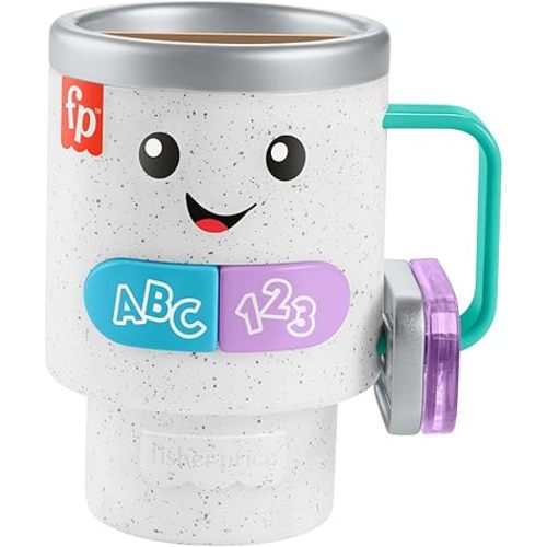 Fisher-Price Laugh & Learn Baby & Toddler Toy Wake Up & Learn Coffee Mug with Lights & Music for Ages 6+ Months, Multilanguage Version, HXF49