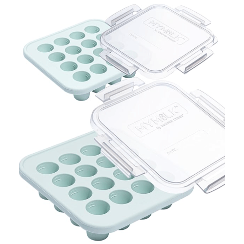 Souper Cubes MyMilk 1/2 oz. Silicone Breast Milk Freezer Trays, Each Pure Platinum Food-Grade Silicone Tray Holds 8 oz., Perfect For Baby Food Freezer Storage, Purees, and More - Mint - 2-Pack