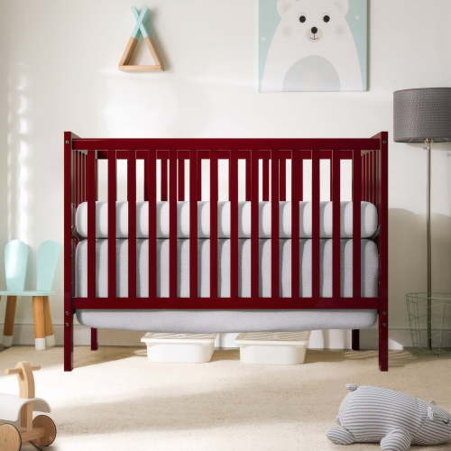 CASEMIOL 5-In-1 Convertible Crib, New Zealand Pinewood Baby Bed,Baby Crib With 3 Height Adjustment, Non-Toxic Finish, Easy to Assemble, Cherry