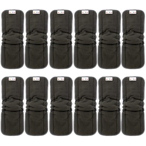 AlVABABY Charcoal Bamboo Inserts with Gussets,Cloth Diaper Liner,5-Layer Inserts,Reusable Liners for Baby Cloth Diapers 12pcs 12FLN.