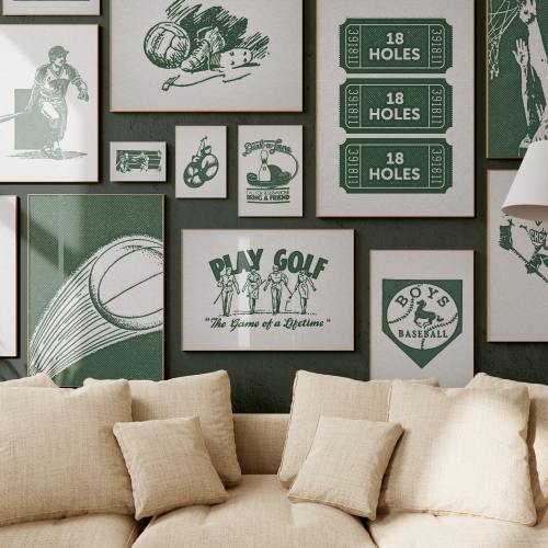 Sports Gallery Wall | Set of 16 Vintage Prints | Kids Room Nursery Decor | Preppy Green Athletic Posters Retro ArtSaltPlace Digital Download