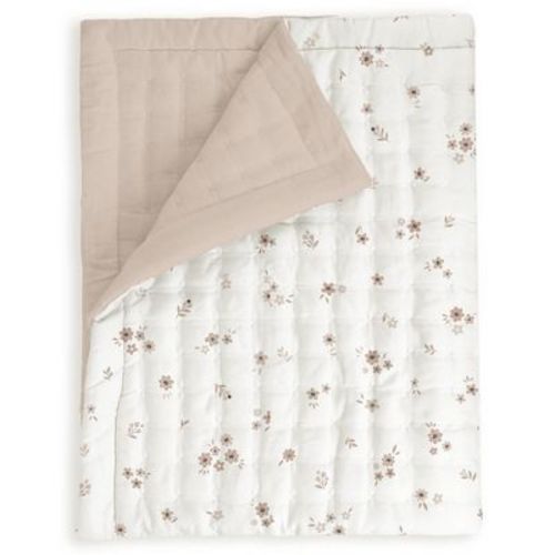 Makemake Organics GOTS Certified Organic Kids Blanket Cotton Infill Tufted - Reversible Ultra Soft - Bloom & Pecan