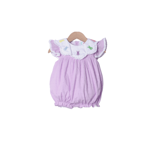 Hand Embroidered Peeps Lavender Swiss Dot Bubble