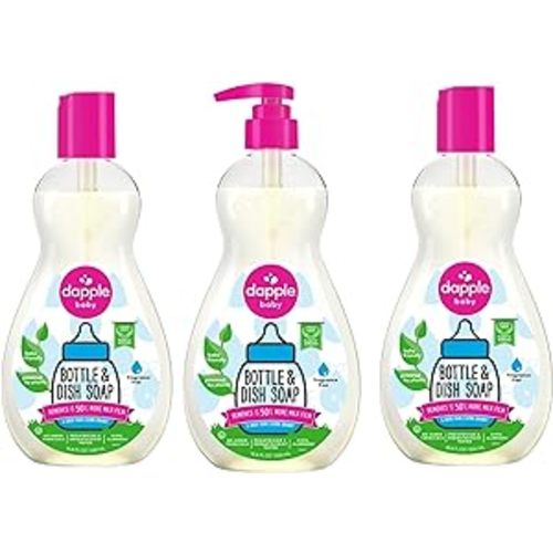 Dapple Baby, Bottle and Dish Soap Dish Liquid Plant Based Hypoallergenic 1 Pump Included, Packaging May Vary, Fragrance Free, 16.9 Fl Oz (Pack of 3)
