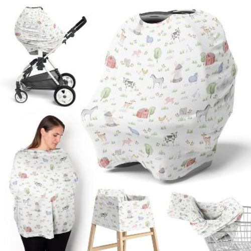 Sweet Jojo Designs Boy Or Girl Gender Neutral Unisex 5-in-1 Multi Use Baby Nursing Cover Farm Animals