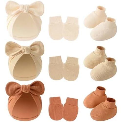 3piece Newborn Hats Mittens Socks Set Baby Boy Cotton Beanies Infant Hospital Hat Toddler Girl Mitten
