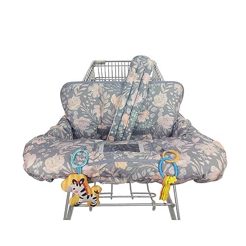ICOPUCA Shopping Cart Cover for Baby, 2 in 1 cart Cover for Babies N high Chair Cover, Padded Grocery cart seat Cover for Baby Girl boy, with 1” Thick/Removable/Reversible Cushion, Flowers;