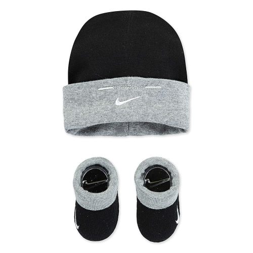 NIKE Children's Apparel Baby Hat and Booties 2-Piece Set, Black/Grey, 0/6M