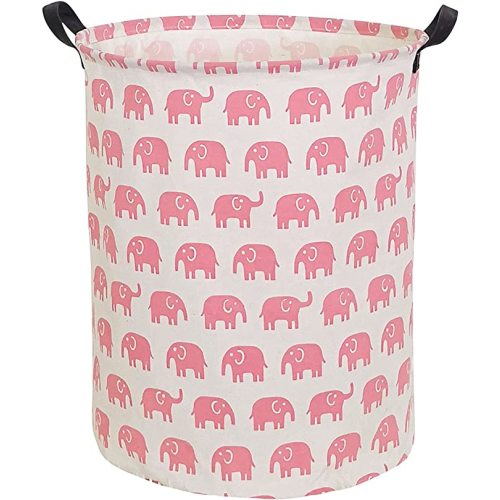 HIYAGON Pink Girls Laundry Basket Baby Elephant Hamper for Nursery Girl Cute Toy Storage Bin for Kids Pink Elephant Room Decor(Pink Elephant)