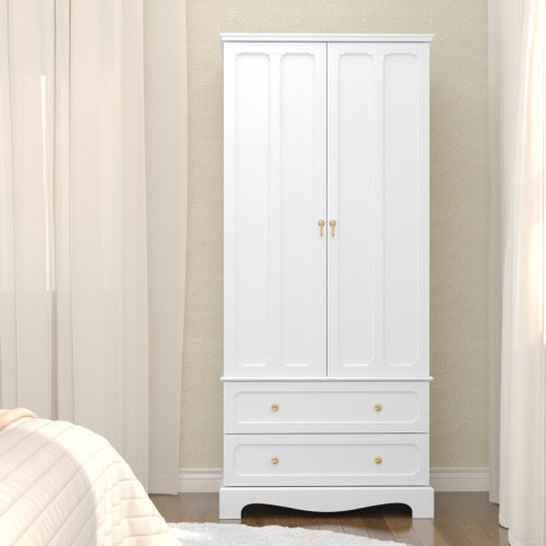 Red Barrel Studio® Freestanding Wooden Wardrobe Armoire with 2 Drawers & Reviews | Wayfair