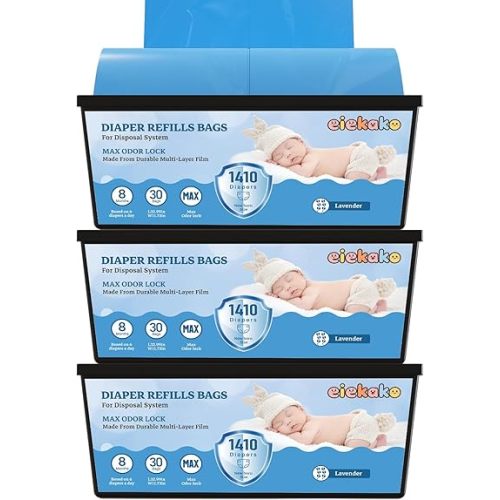 Diaper Refill Bag 7-Layer Odor Control Extra Thick for Genie Easy Roll & Platinum Pail, 3-Pack (90 Bags), Holds Up to 4200 Newborn Diapers