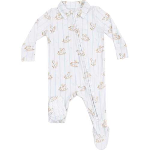 Polo 2 Way Zipper Footie, Vintage Rocking Horse Blue - Angel Dear | Maisonette