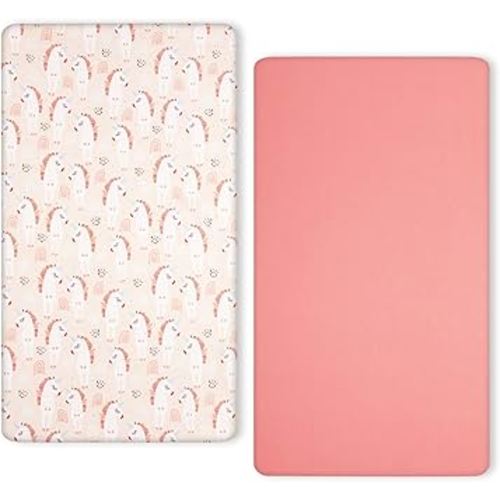 TILLYOU Baby Crib Fitted Sheets for Girls, 2 Pack Soft Toddler Mattress Sheets, Breathable Baby Bed Sheets for Crib 28x52in(Unicorn Pink)