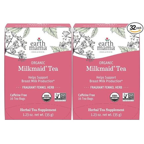 Earth Mama Organic Milkmaid Tea - 32 Teabags - Lactation Support Herbal Tea - Breastfeeding Essentials - Caffeine Free & Non-GMO Project Verified