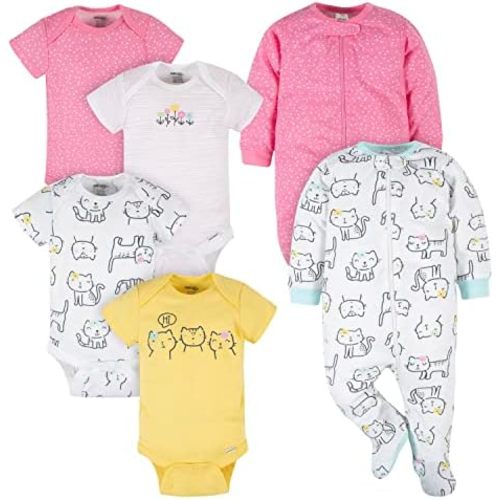 Gerber Unisex Baby 4 Pack Short Sleeve Bodysuit and 2 Pack Sleep 'N Play Clothing Bundle