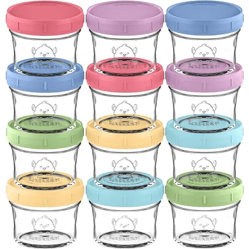 KeaBabies 12pk 4oz Glass Baby Food Containers - Leak-Proof, Microwavable Small Baby Glass Jars with Lids, Baby Food Storage Containers, Baby Snack Containers, BPA-Free Baby Food Jars (Nord)