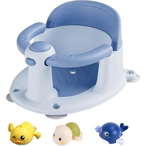 Baby Bath Seat for Babies 6 Months & Up, Bath Seats for Babies Sitting Up, Non-Slip Toddler Bath Seat, Baby Bathtub Seat with Suction Cup, Blue