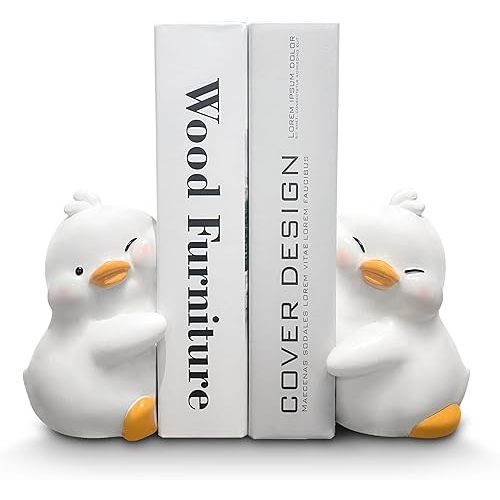 Cute Duck Bookends Decoration, Book Ends for Heavy Books, Book Holders for Shelves in Home Office Children’s Rooms Desk Bookshelf