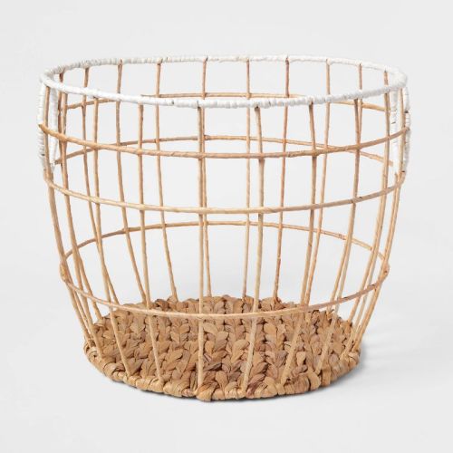Large Kids' Woven Basket Natural With White Rim - Pillowfort™: Storage Basket With Cut-out Handles, 18" Round