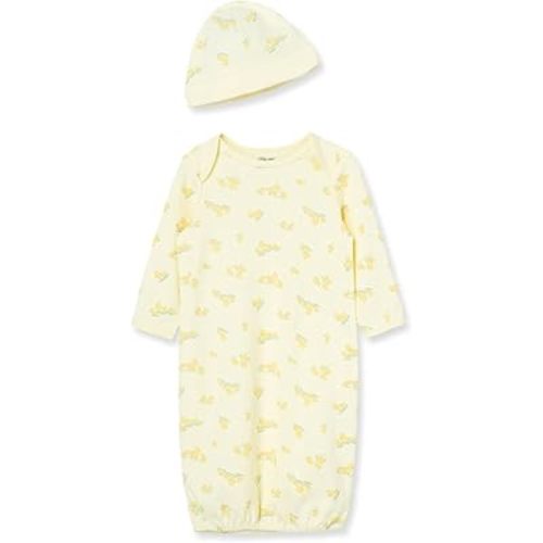 Little Me Clothes Baby Gender Neutral 2-Pc Nightgown and Cap Set 100% Cotton with Elastic Bottom, Baby Essentials,0-3 Months