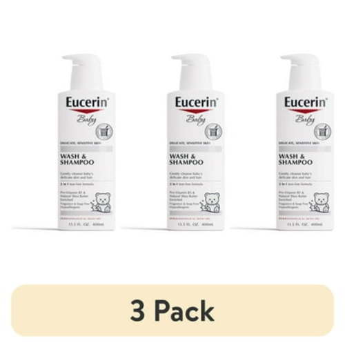 (3 pack) Eucerin Baby Unscented Baby Shampoo and Body Wash, Tear Free Baby Shampoo and Wash, 13.5 Fl Oz Pump Bottle