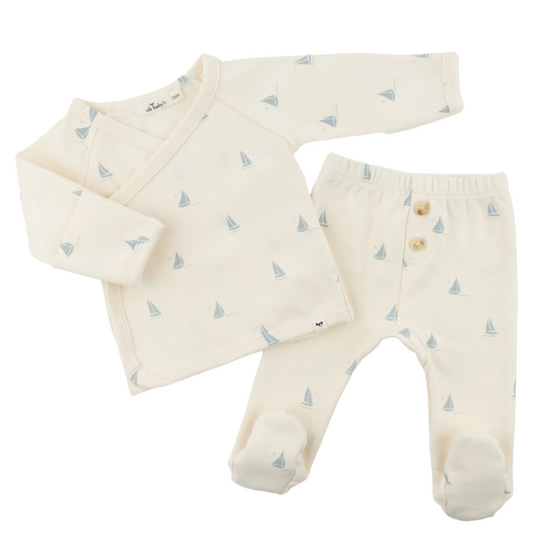 oh baby! Kimono Footie Set - Mini Sailboats - Milk