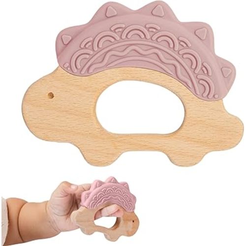 Baby Must Haves – Baby Teething Toys and Teether for Soothing Relief – Perfect for Teething Toys 3-6 Months and Shower Gifts – Soft, BPA-Free, Ergonomic Dinosaur Wood Design.