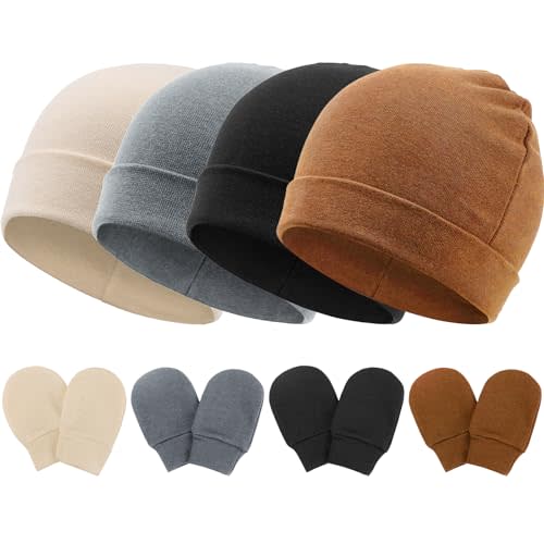 BQUBO Baby Hats and Mittens Infant Cotton Beanie Gloves No Scratch Set Newborn Hospital Hat for Boys Girls