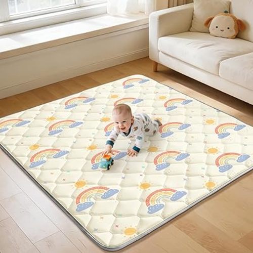 47"x47" Play Mat for Playpen - Thick Soft Foam Playmats for Babies and Toddlers - Non-Slip Baby Play Mats for Floor Tummy Time & Crawling - Foldable & Washable Baby Activity Mat, Rainbow
