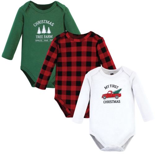 Hudson Baby Unisex Baby Cotton Long-Sleeve Bodysuits, Christmas Tree 3-Pack, Size: 0-3 months