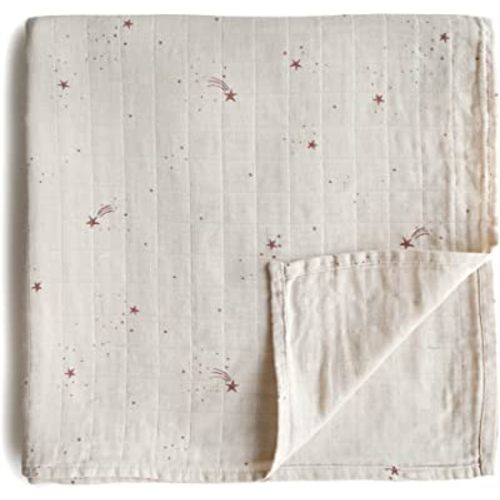 mushie Muslin Baby Swaddle Blanket | 100% Organic Cotton (Falling Stars)