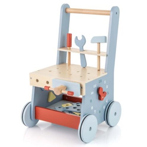 Costway 2-in-1 Wooden Baby Push Walker with Multi-Activity Center & Bottom Storage Toys