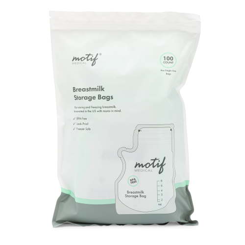 Motif Medical, Milk Storage Bags, 8 oz Milk Freezer Bag with Easy Pour Spout, BPA Free, Write-On Label - 100 Count