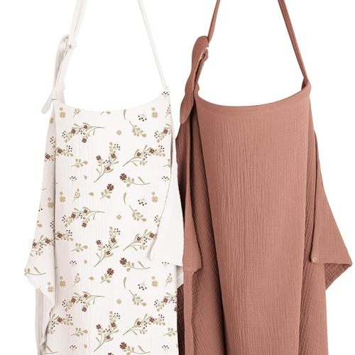 Konssy 2-Pack Muslin Nursing Cover Up for Breastfeeding Moms with Rigid Hoop, 100% Cotton, Lightweight & Breathable Breastfeeding Cover, Adjustable & Comfort