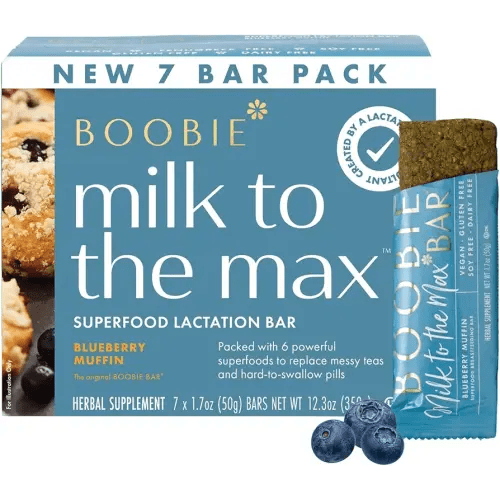 Boobie Bar Superfood Blueberry Muffin Lactation Bar for Breastfeeding Moms to Increase Milk Supply | #1 Selling Lactation Snack Bars | Vegan, Fenugreek-Free, Gluten-Free, Dairy-Free (7 Bars)