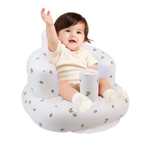Inflatable Baby Seat for Babies 3 Months and Up, Toddler Floor Seats for Sitting Up, Built in Air Pump Baby Seats for Kids, Blow Up Baby Chair with Back Support - Oliver - Oliver Flower