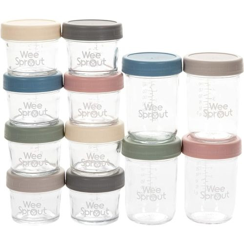 WeeSprout Glass Storage Jars 2022 (4 Ounce, 8 Ounce, Matte Variety) - 4 oz & 8 oz (Plastic Lids + Embossed Glass)