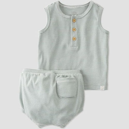 Little Planet by Carter’s Organic Baby 2pc Ribbed Striped Coordinate Set - Blue, Size: 3M