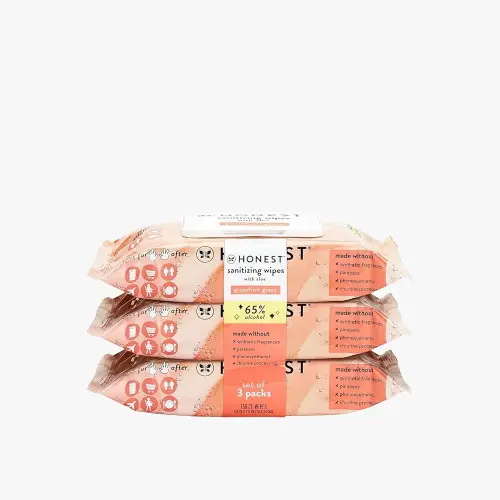 The Honest Company Sanitizing Alcohol Wipes | Kills 99% of Germs, Made With Aloe | Grapefruit Grove, 150 Count (3 Packs of 50)