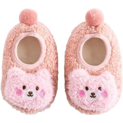 Baby shoes Plush Toddler slippers Cute Bear Shoes Soft Toddler Shoes Kids Warm Home Shoes Non-Skid Indoor Walking Shoes for Boys girls